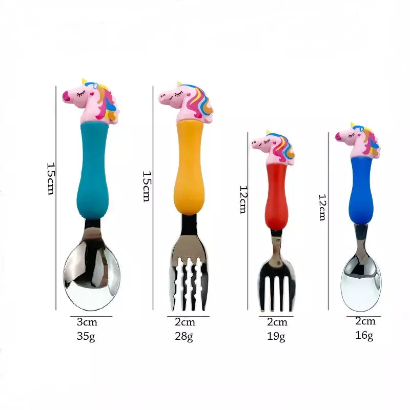4 pçs/set talheres peppa porco unicórnio garfo colher brinquedo conjunto george festa de aniversário talheres rosa figura dos desenhos animados crianças presente para crianças
