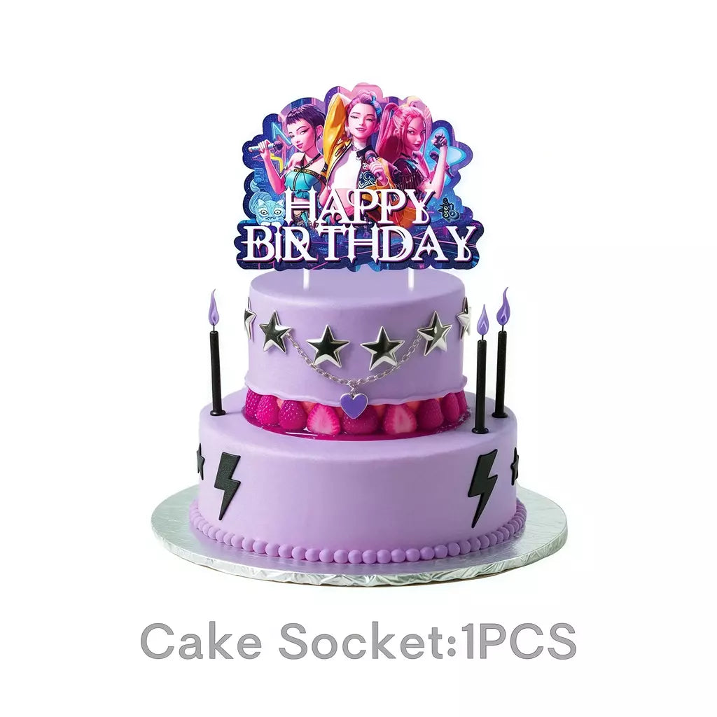Conjunto de talheres para decoração de festa de aniversário, caçadores de demônios, copo, prato, guardanapo, banner, balão, meninas, coreano, kpop, anime, suprimentos de festa, decoração