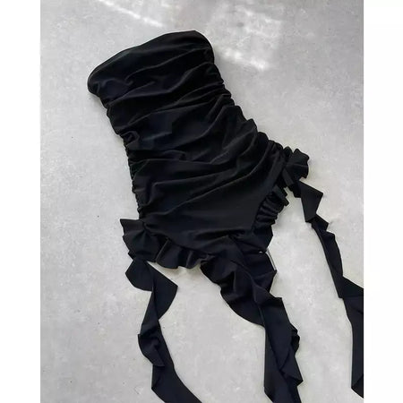 Mulheres sem alças sexy floral dobra hemline alta fenda mini vestido 2024 sólido sem costas sem mangas preto e rosa vestido de festa