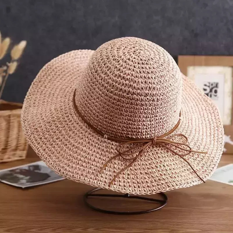 Chapéus de praia Adultos Feminino Sunscreen Cap Mulheres Simples Chapéus de Palha Verão Chapéus de Sol para Mulheres Lady Folding Bow Travel Caps Feminino