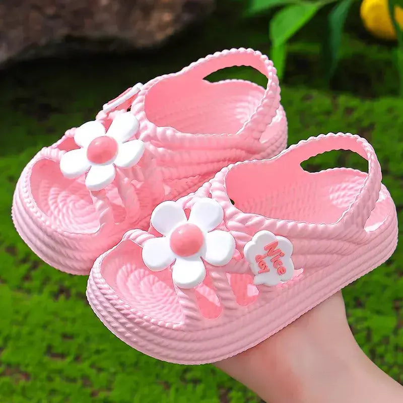 Sandálias para meninas verão nova moda princesa sapatos eva antiderrapante fundo macio flor indoor e outdoor sandálias infantis