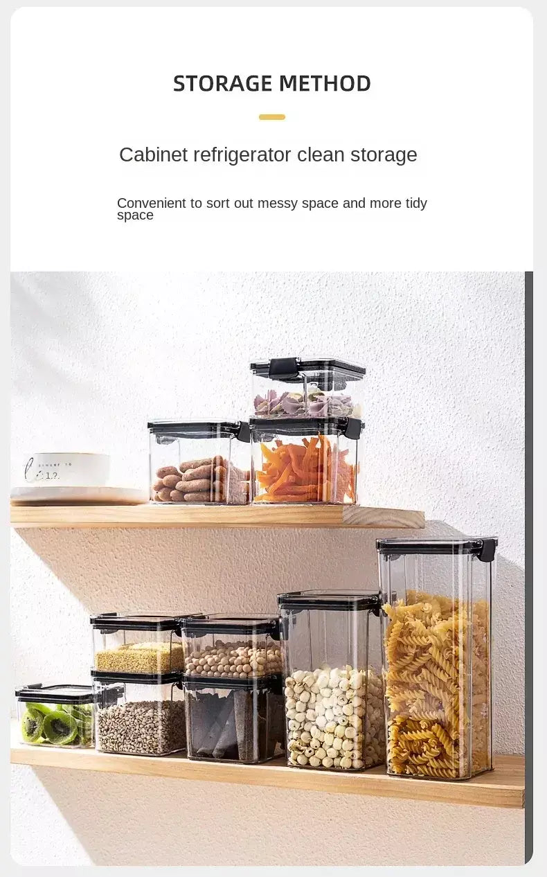 Conjunto de vasilhas de plástico herméticas para armazenamento de cozinha, grandes recipientes à prova de umidade para grãos, temperos e organizadores de despensa