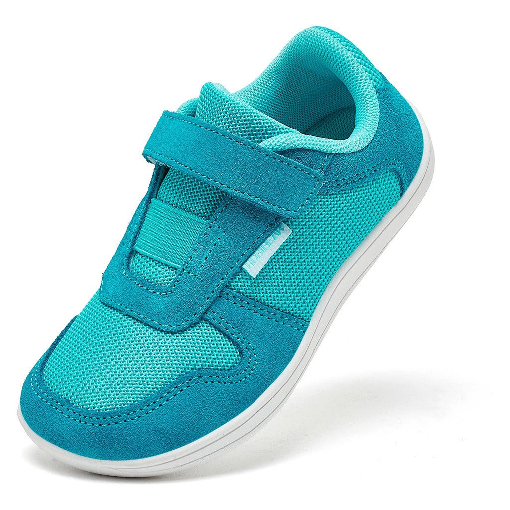 Hobibear crianças dedo do pé largo sapatos descalços pouco/grande/criança gancho loop minimalista tênis malha de couro artificial sapatos leves