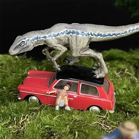 Resina Modelo do Mundo Jurássico, Parque dos Dinossauros, Ranger Homem, Mulher e Criança Figuras, Diecast Alloy Car, Cena em Miniatura Dioramas, Escala 1:64