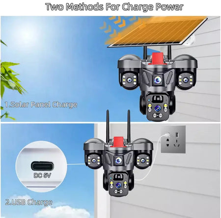Kerui v380 pro ao ar livre ptz 6mp wifi 4g câmera solar de segurança em casa lente tripla câmera painel solar cctv vigilância vídeo