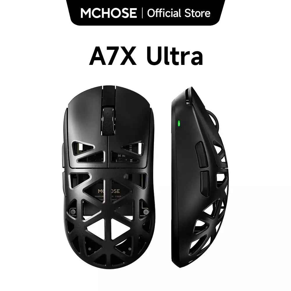 Mchoose a7x ultra liga de magnésio mouse para jogos sem fio paw3950 ti sensor omron óptico 8000hz ultra-alta taxa de pesquisa macros