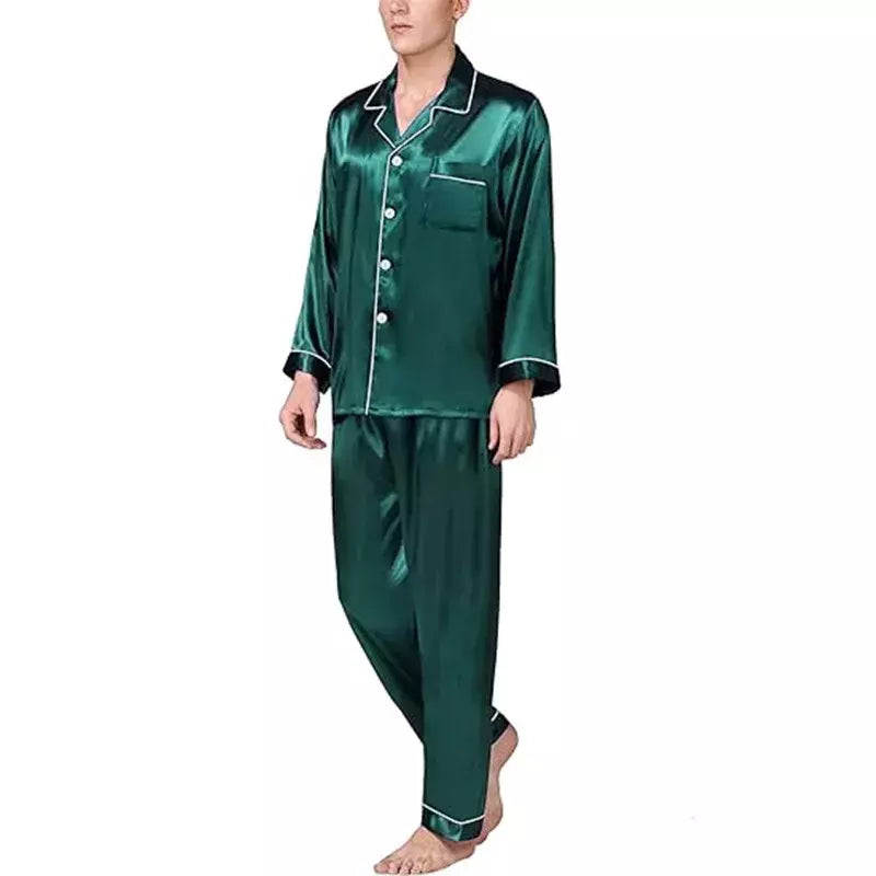 Conjunto de pijama com cardigã de manga comprida masculino, monocromático, lapela, casual, roupa de casa simples, pijamas, plus size, juventude, outono, inverno, 2 peças, conjunto
