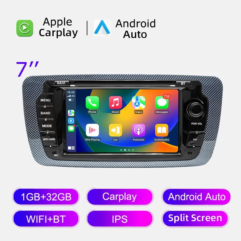 Rádio automotivo sem fio carplay android auto para seat ibiza 6j 2009 - 2013 4g wifi multimídia navegação gps 2din 7 "unidade principal estéreo