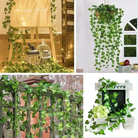 Folha de hera verde artificial rattan trepadeira folhas videira pendurado guirlanda diy flores falsas plantas para jardim festa de casamento decoração de casa
