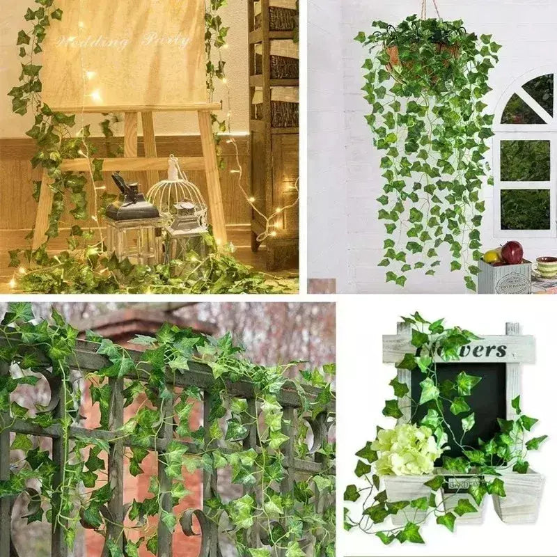 Folha de hera verde artificial rattan trepadeira folhas videira pendurado guirlanda diy flores falsas plantas para jardim festa de casamento decoração de casa