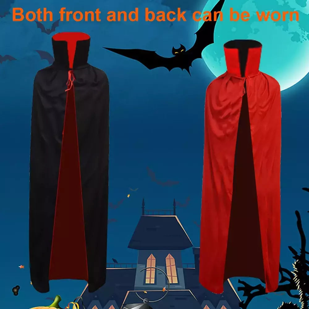 Halloween feminino masculino roupas cosplay traje adulto crianças gola capa preto vermelho reversível boné vampiro capa festa de halloween