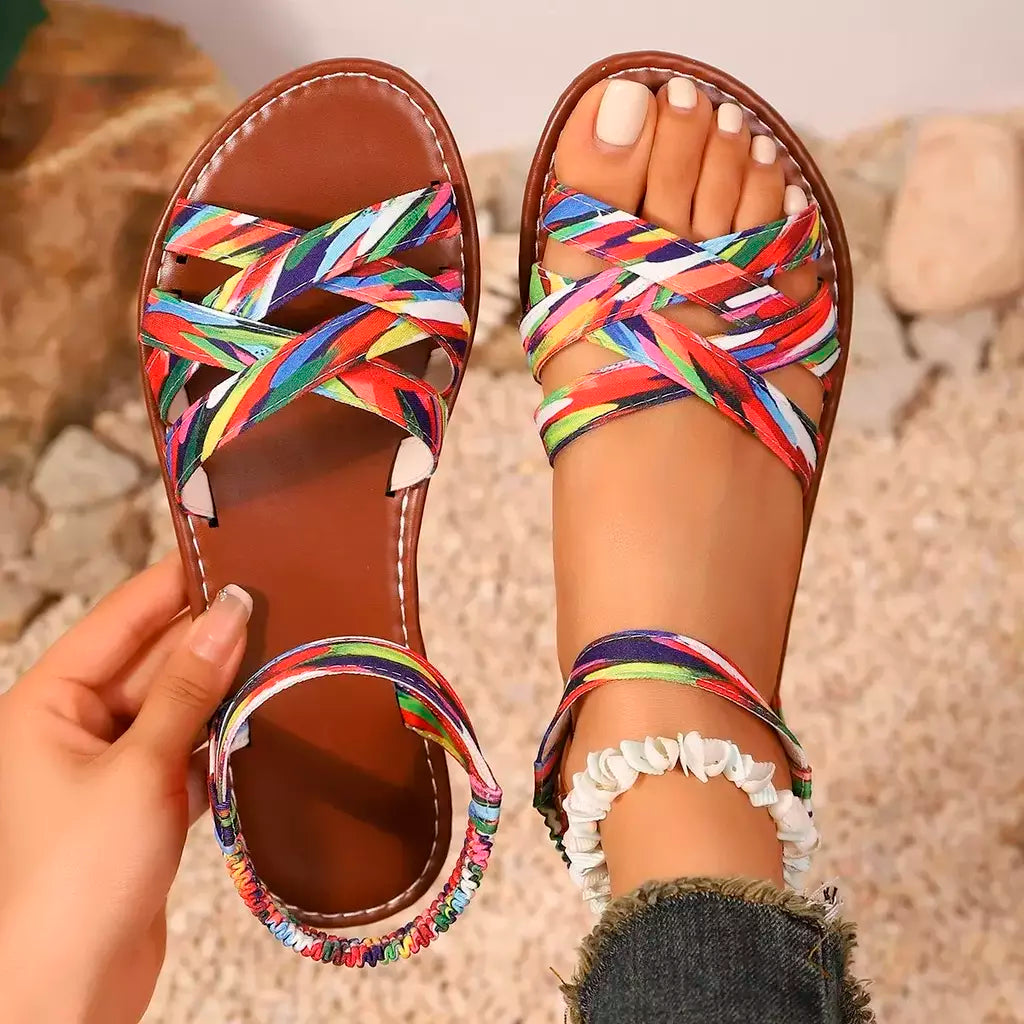 Sapatos para mulher 2025 verão novas sandálias planas femininas inferior sandálias de cinta romana com solas de borracha antiderrapante senhoras diariamente sandalia