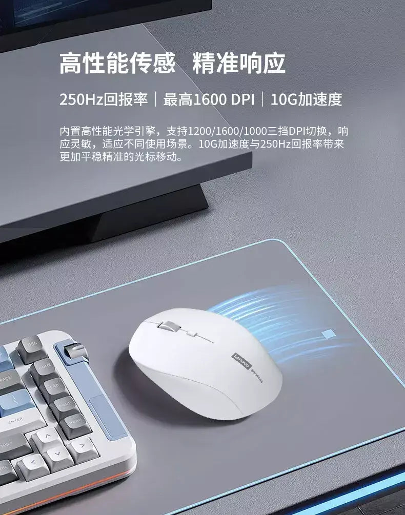 Mouse sem fio Lenovo Business Office Mouse silencioso Design ergonômico compatível com múltiplas plataformas Conexão 2,4g, fonte de alimentação de bateria seca de 1,5V, o produto não inclui baterias