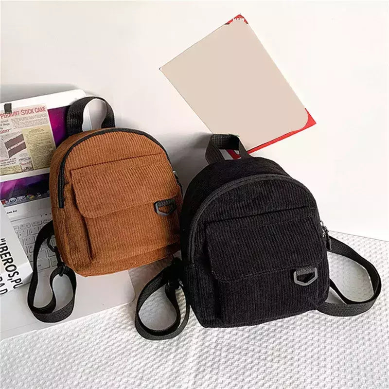 Mini mochila feminina, mochila escolar de veludo simples pequena, grande capacidade, mochila feminina durável, monocromática, casual, viajando, moda