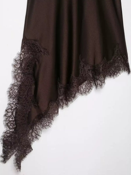 Tfmln feminino sexy rendas emenda vestidos de verão sólido sem mangas assimetria vestido sem costas magro festa feminina estilingue mini vestido