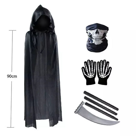 Terror ponto festa de halloween cosplay crianças adulto morte capa preta, halloween morte crânio esqueleto bola traje prop conjunto