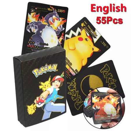 Cartão de folha de ouro colorido pokemon charizard pikachu arceus prata preto arco-íris inglês francês alemão espanhol vstar gx vmax cartões