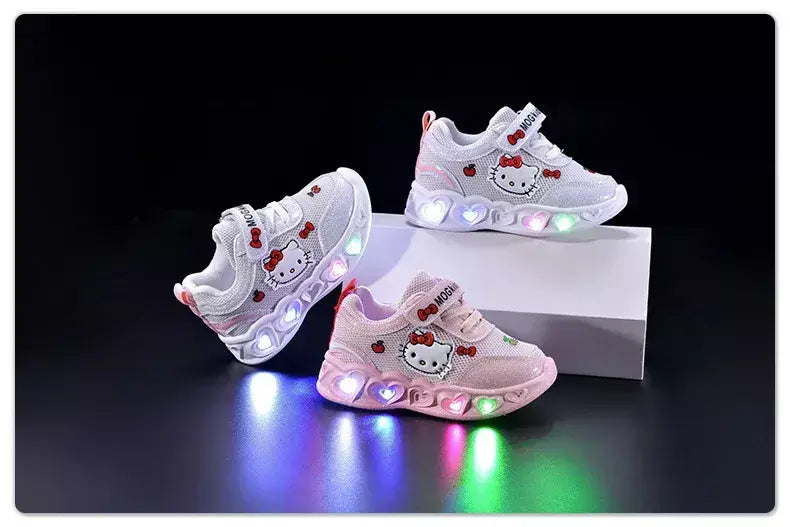 Sanrio led crianças sapatos para meninas bonito dos desenhos animados olá kitty sapatos de verão menina kawaii sapatos de fundo macio tênis casuais