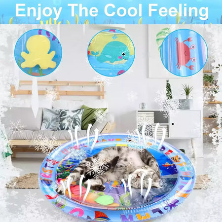 Tapete de jogo sensorial de água engrossado tapete de água inflável para gato e cão pet playmat com peixe mar oceano tema brinquedo sensorial água