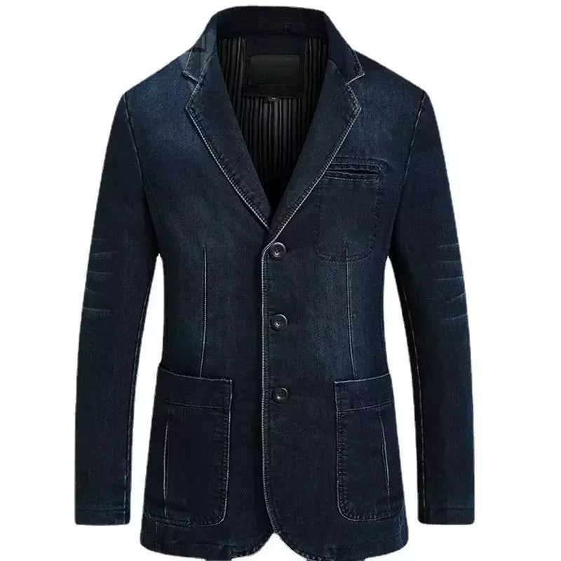 Blazers jaqueta masculina casual denim fino bolso splicing casaco masculino manga comprida único breasted turn-down collar blazers jaqueta
