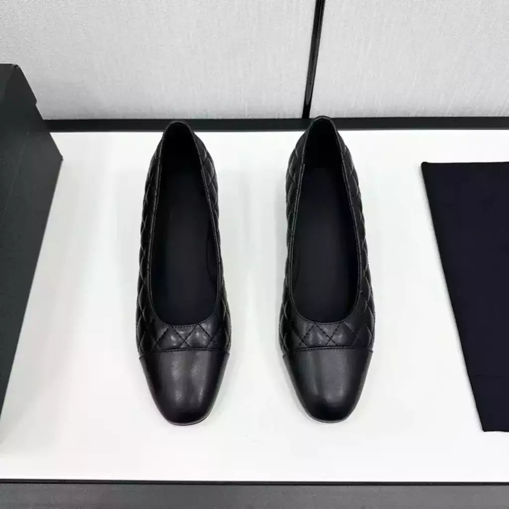 Sapatos de salto alto baixo de couro genuíno para mulheres, sapatos de noite casuais, moda feminina, alta qualidade