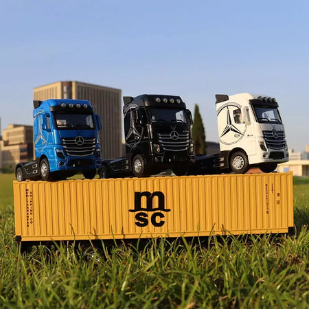 1:50 caminhão contêiner carros de brinquedo modelo fundido pneus de borracha veículo puxar para trás luz música carro em miniatura meninos presentes do festival