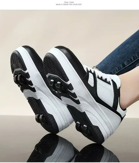 Sapatos de rolo de quatro rodas meninos meninas sapatos de caminhada casuais esportes ao ar livre slide e psiquiatra estudantes da escola polias sapatos tênis