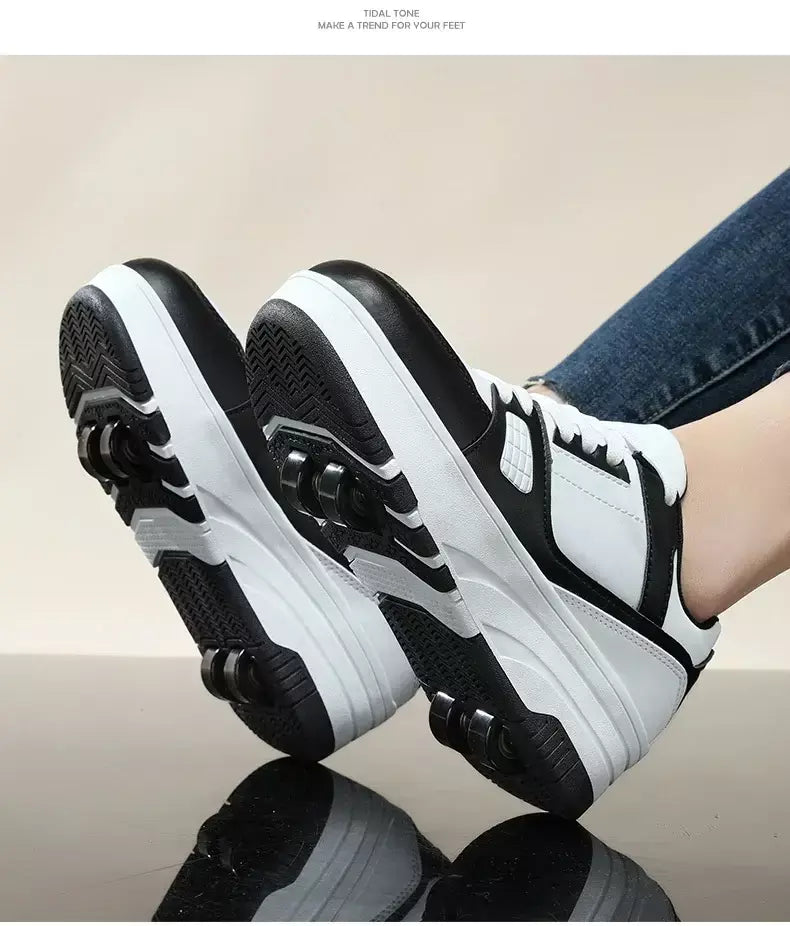 Sapatos de rolo de quatro rodas meninos meninas sapatos de caminhada casuais esportes ao ar livre slide e psiquiatra estudantes da escola polias sapatos tênis