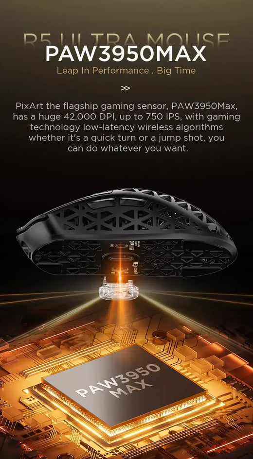 True Wireless 8K ATTACK SHARK R5 Ultra Gaming Mouse Composto de fibra de carbono ecológico, sensor PAW3950Max, controlador Nordic52840