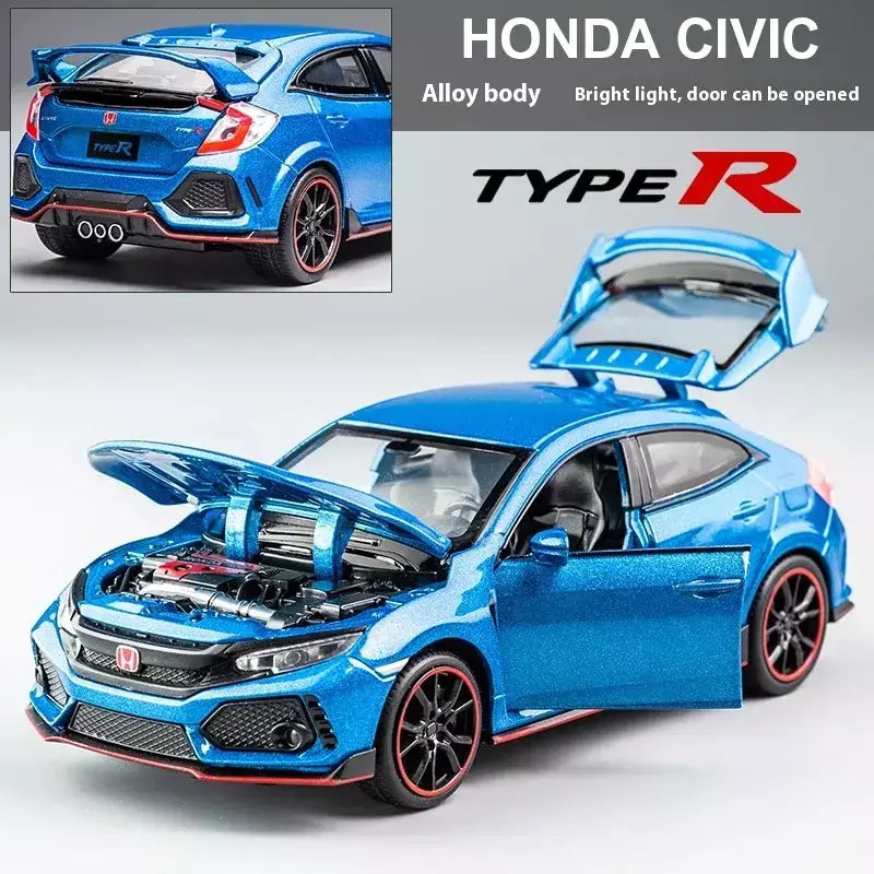 1:32 honda civic tipo-r liga carro esportivo diecast modelo de metal carro ornamentos de controle central modelo de carro em miniatura crianças brinquedos presente