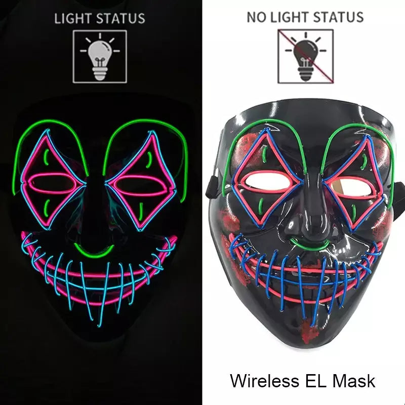Neon sem fio led máscara de purga brilho no escuro cosplay máscara de terror halloween masquerade festa máscaras brilhantes engraçado vestir-se