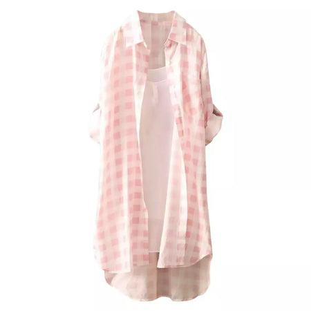 Camisa solta de comprimento médio feminina, tops de manga comprida, blusa casual, casaco feminino, moda verão