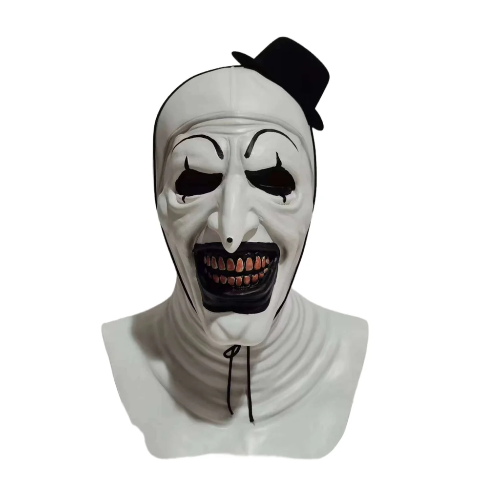 Horror Terrifier Palhaço Cosplay Máscara, Látex, Suave, Demônio, Mal, Coringa, Festa de Halloween, Fantasia, Adulto, Tamanho Único
