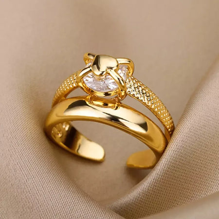 Anéis geométricos de zircônia de aço inoxidável para mulheres luxo mau olhado cor dourada ajustável na moda casamento estética jewerly presente