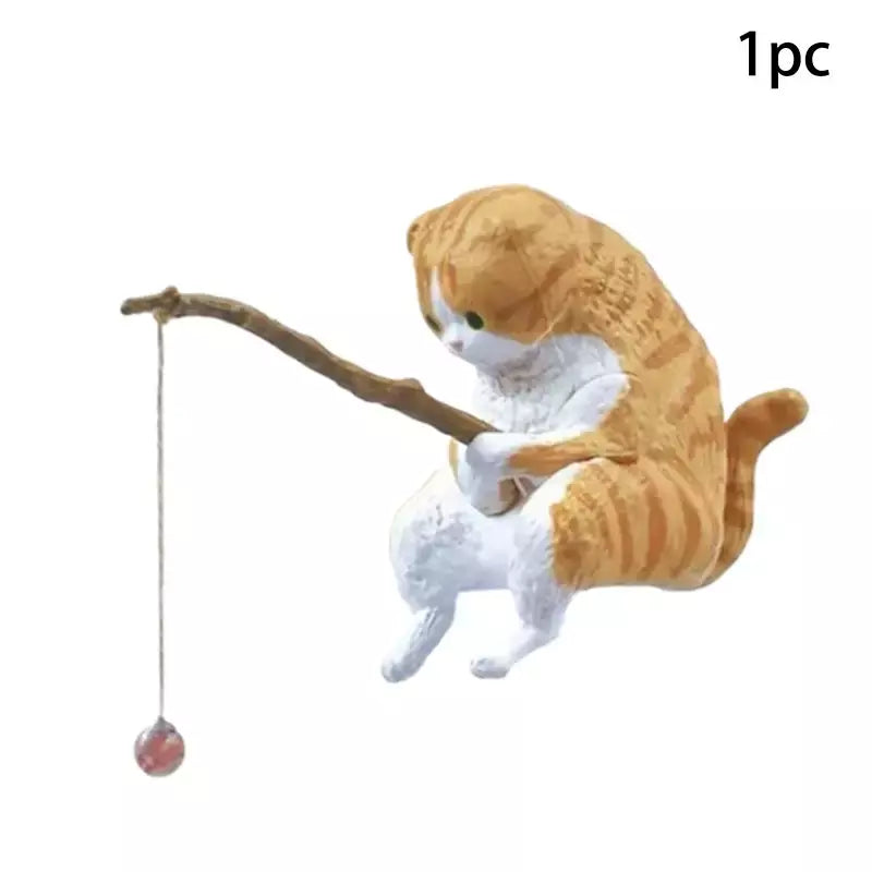 1pc criativo pesca gato carro decoração interior artesanato bonito resina auto estatuetas em miniatura ornamentos acessórios pequenos presentes