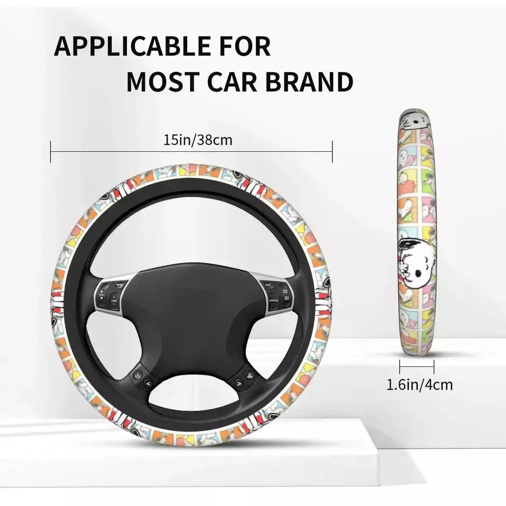 Capa de volante do carro vermelho snoopy woodstock universal trança dos desenhos animados na capa de volante estilo do carro acessórios automóveis