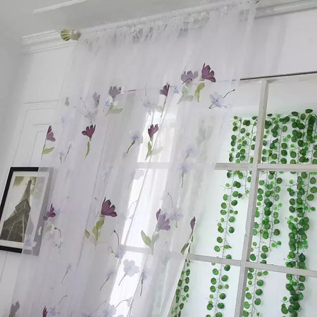 Tule Floral em Cortinas Puras, Tratamento Janela, Painel Persianas, Sala de estar, Quarto, Cozinha, Sombra, Roxo, Peônia