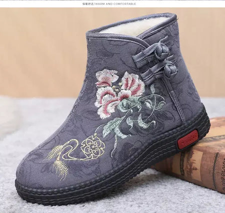 Sapatos de pano de inverno estilo étnico botas mujer sapatos femininos zapatos botas curtas quentes mulher bootie bordado algodão botas femininas