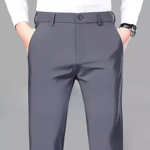 Calças de roupa elástica de resfriamento masculina, calças estrias de escritório, seda gelada, calça masculina de verão, calças de alfaiataria elegante, clássica, 2024