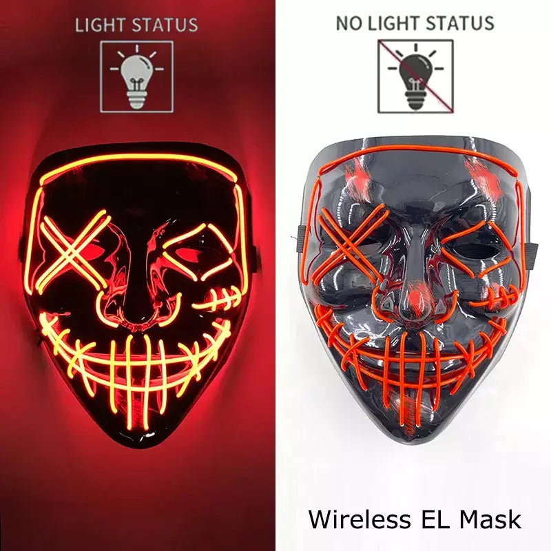 Neon sem fio led máscara de purga brilho no escuro cosplay máscara de terror halloween masquerade festa máscaras brilhantes engraçado vestir-se