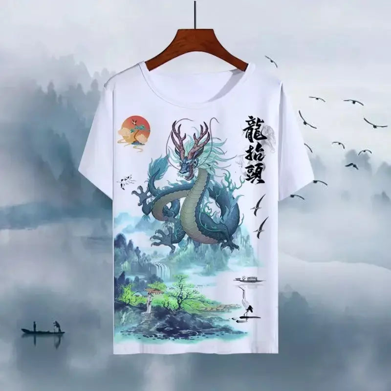 2025 china animal impressão 3d doze constelações dragão e tigre lavagem pintura adulto topo tinta do zodíaco camiseta edição mais recente