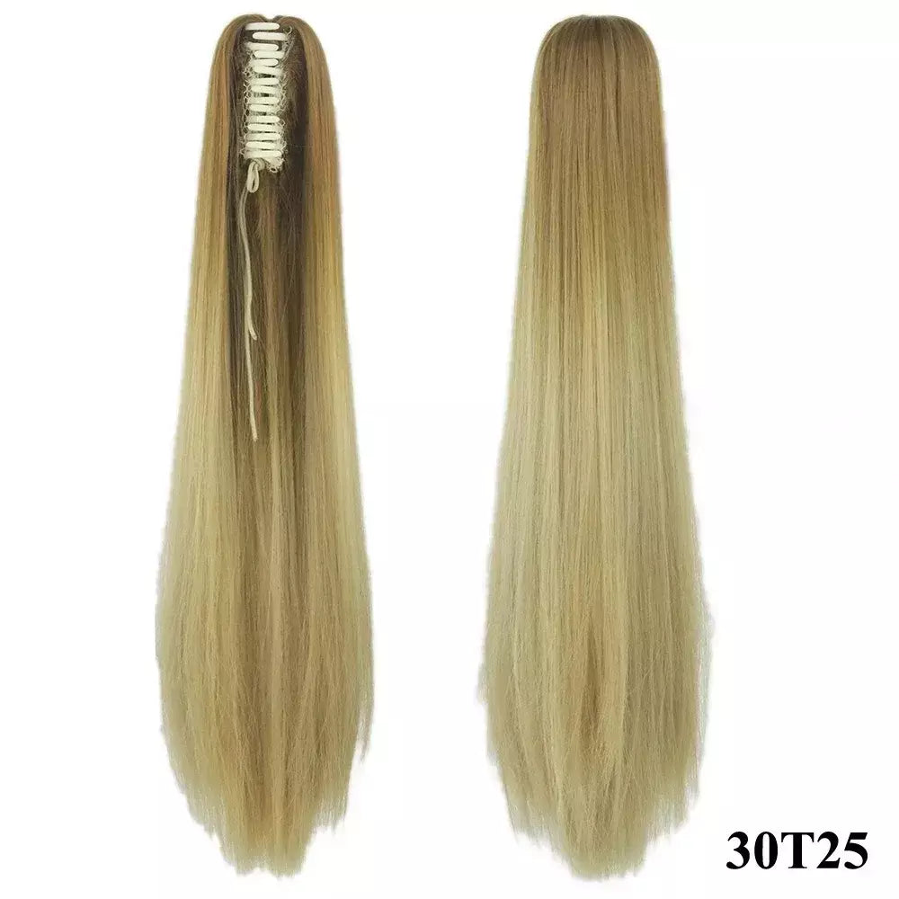 Longo reto sintético rosa ombre extensão do cabelo peruca garra rabo de cavalo pônei fada cauda falso peças de cabelo clipe na peruca