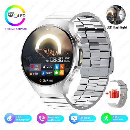 Novo relógio inteligente masculino tela de toque completa bússola bluetooth chamada lanterna esportes atividade fitness freqüência cardíaca à prova dwaterproof água smartwatch