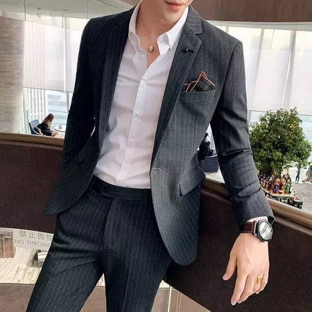 (Blazer + calças) high-end marca formal negócios xadrez terno dos homens noivo vestido de casamento cor sólida palco desempenho smoking S-7XL