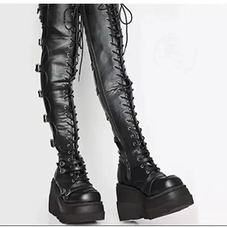 Cunhas botas longas para mulheres outono inverno sobre o joelho botas cosplay plataforma alta botas femininas novo salto alto gótico botas altas