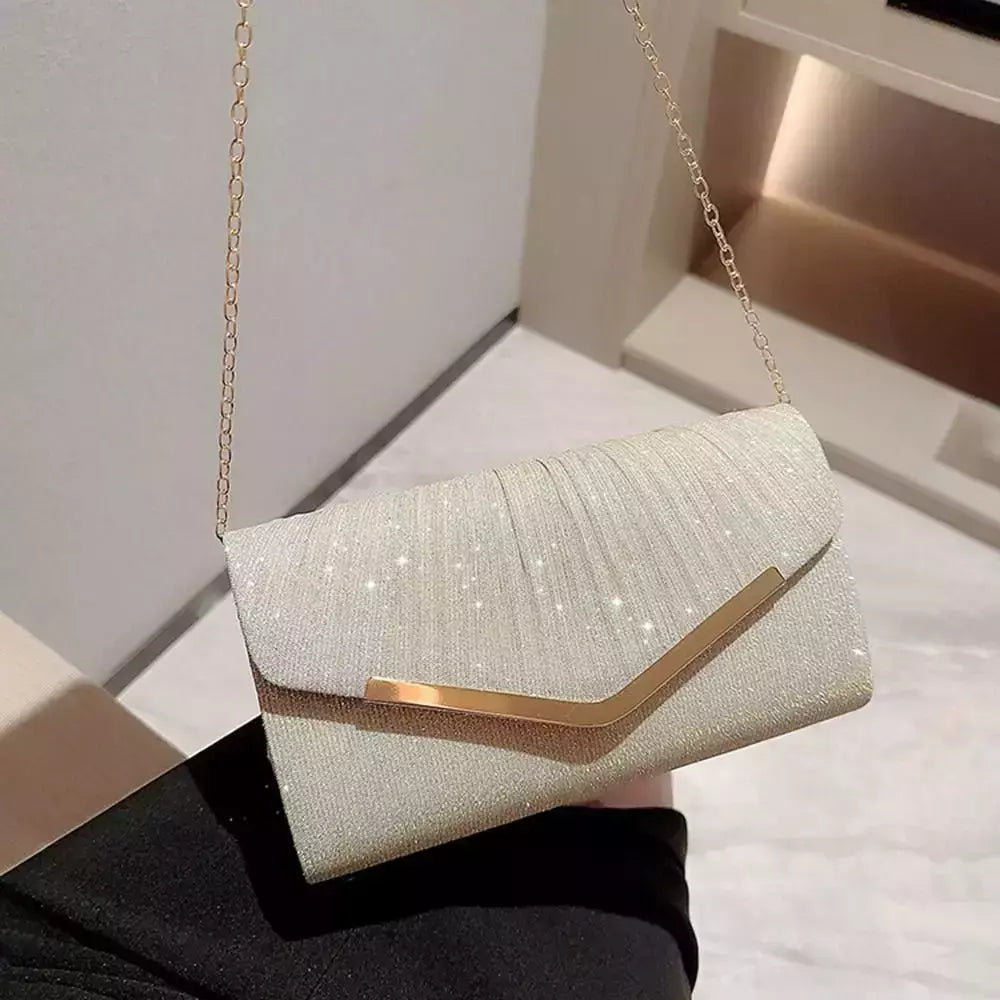 Bolsa de noite prateada dourada para mulheres, moda elegante, embreagem de banquete, bolsa de ombro feminina, festa de casamento
