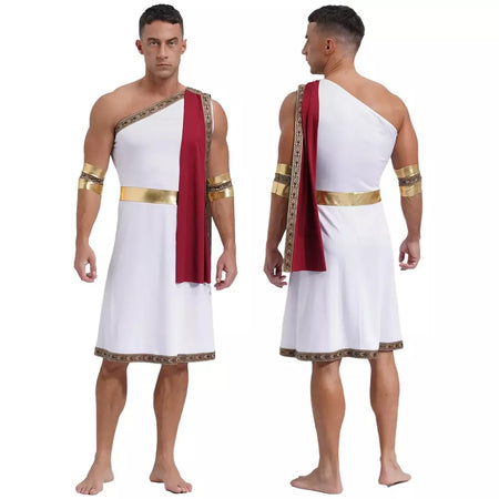 Homens antigo deus grego gladiador halloween cosplay trajes toga com mangas rei romano príncipe toga robe vestido punhos destacáveis