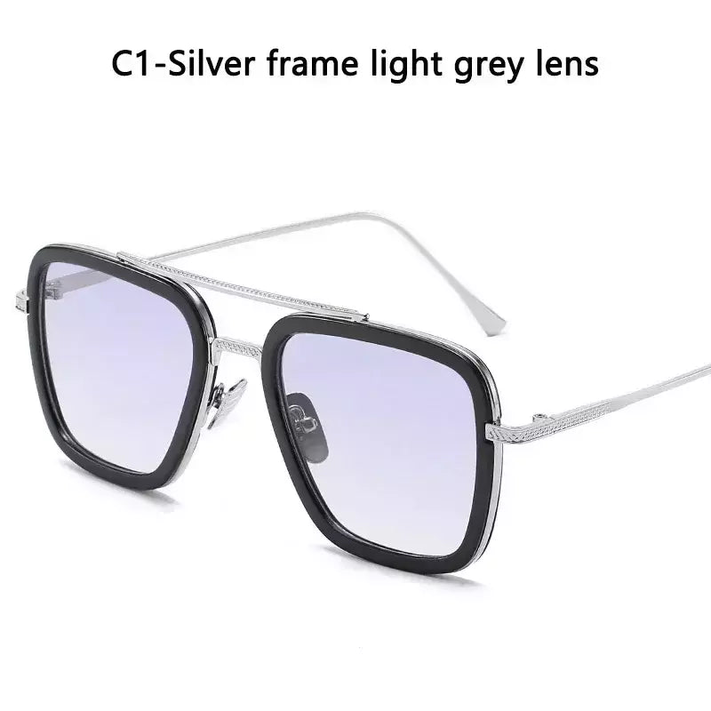 Tony Stark óculos de sol para homens e mulheres, óculos quadrados, armação de metal, Trendy Shades, Steam Punk, moda unissex