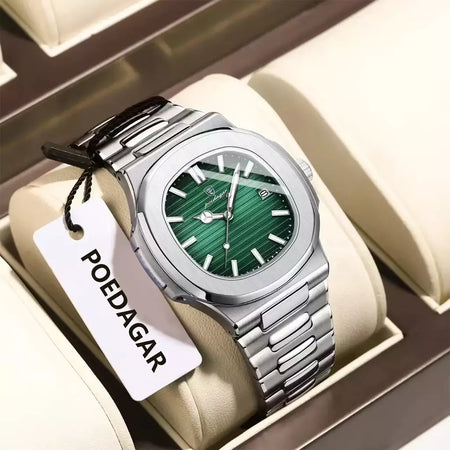 Poedagar quadrado na moda relógio de pulso masculino luminoso à prova dwaterproof água relógio de aço inoxidável para homem data quartzo negócios relógios masculinos reloj