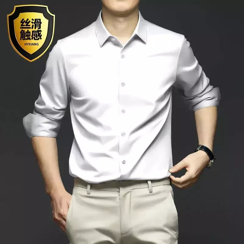 Camisa de manga comprida masculina, fato casual profissional, camisa branca, resistente a rugas sem ferro, vestido de negócios, high end, S-5XL